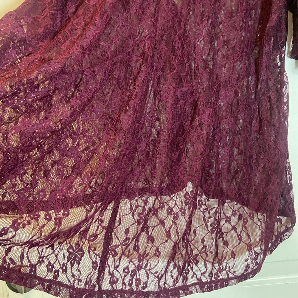 Time And Tru Lace Cardigan Maroon Peplum Ruffle Bel 3/4 Sleeves Tunic XXL - Picture 9 of 9